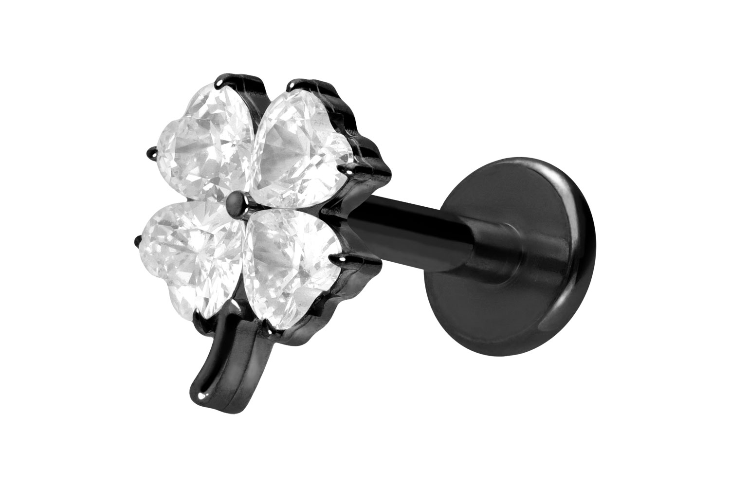 Titan Labret Piercing mit Innengewinde KRISTALLKLEEBLATT